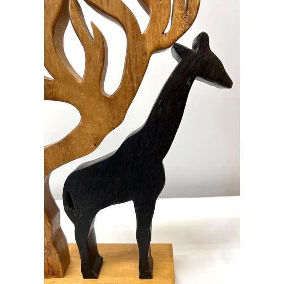 Hand-Carved Wooden Giraffe & Tree Figurine - Picture 2 of 7